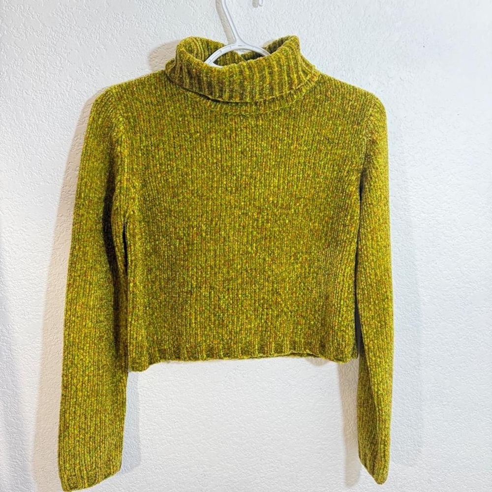 Vintage Xhilaration Green Marled Cropped Turtleneck Sweater Vintage